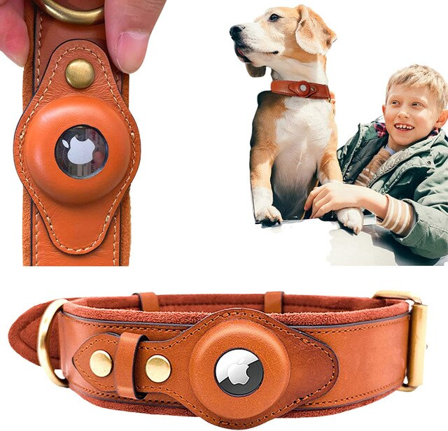 Leather AirTag Dog Collar