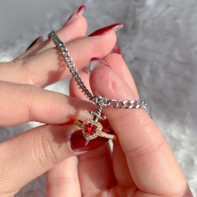 Heart Ring & Sword Bracelet Set